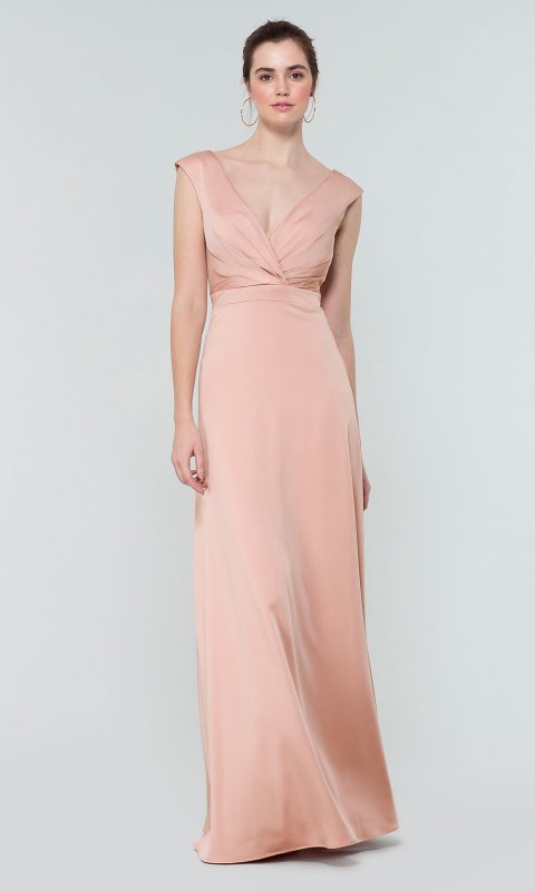 Long V-Neck Satin Bridesmaid Dress by KL-200172