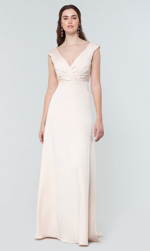 Long V-Neck Satin Bridesmaid Dress by KL-200172
