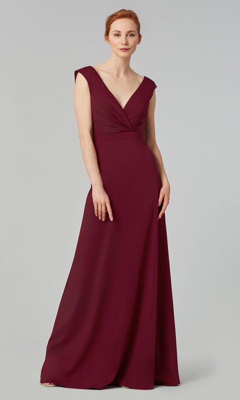Long V-Neck Satin Bridesmaid Dress by KL-200172