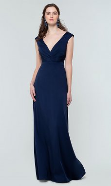 Long V-Neck Satin Bridesmaid Dress by KL-200172