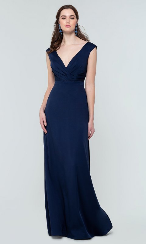 Long V-Neck Satin Bridesmaid Dress by KL-200172