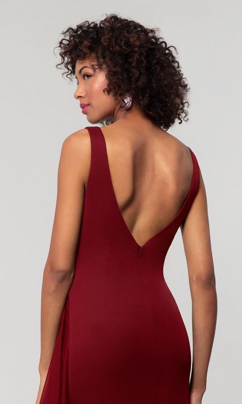 V-Neck Long Faux-Wrap Bridesmaid Dress by KL-200183