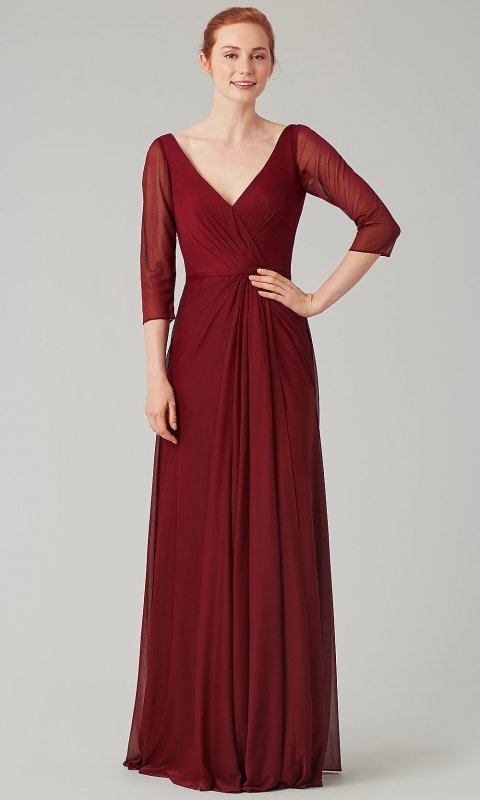 Sheer-Sleeved Long Bridesmaid Dress KL-200184
