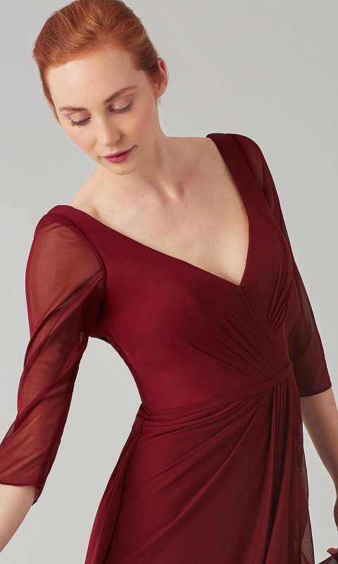 Sheer-Sleeved Long Bridesmaid Dress KL-200184