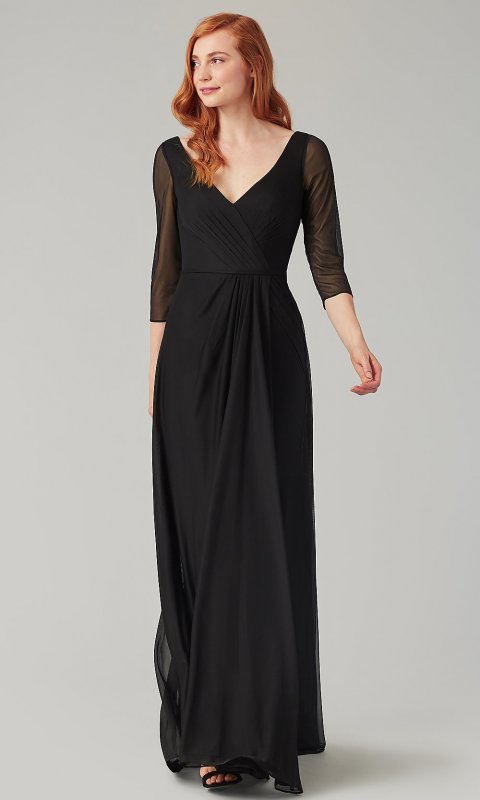 Sheer-Sleeved Long Bridesmaid Dress KL-200184