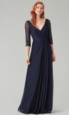 Sheer-Sleeved Long Bridesmaid Dress KL-200184