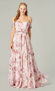 Print Off-the-Shoulder Bridesmaid Dress by KL-200188