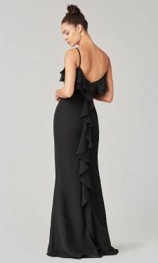 Long Ruffled V-Neck Bridesmaid Dress by KL-200205