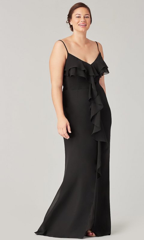 Long V-Neck Bridesmaid Dress with Ruffles KL-200206