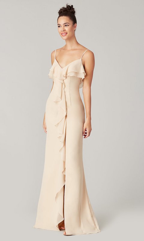 Long V-Neck Bridesmaid Dress with Ruffles KL-200206