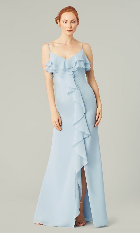 Long V-Neck Bridesmaid Dress with Ruffles KL-200206