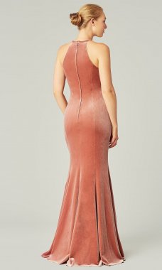 Pink Quartz Long Velvet Bridesmaid Dress by KL-200209q