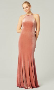 Pink Quartz Long Velvet Bridesmaid Dress by KL-200209q