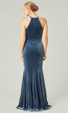 Long Topaz Blue Velvet Bridesmaid Dress by KL-200209t