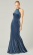 Long Topaz Blue Velvet Bridesmaid Dress by KL-200209t