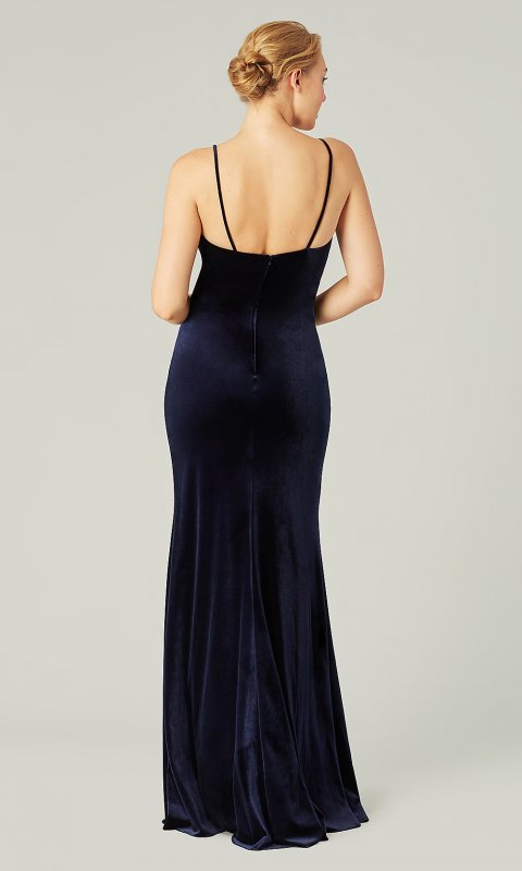 Long Sapphire Blue Velvet Bridesmaid Dress KL-200211s