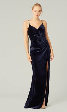 Long Sapphire Blue Velvet Bridesmaid Dress KL-200211s