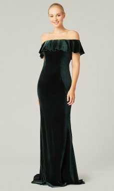 Off Shoulder Emerald Velvet Bridesmaid Dress KL-200213e