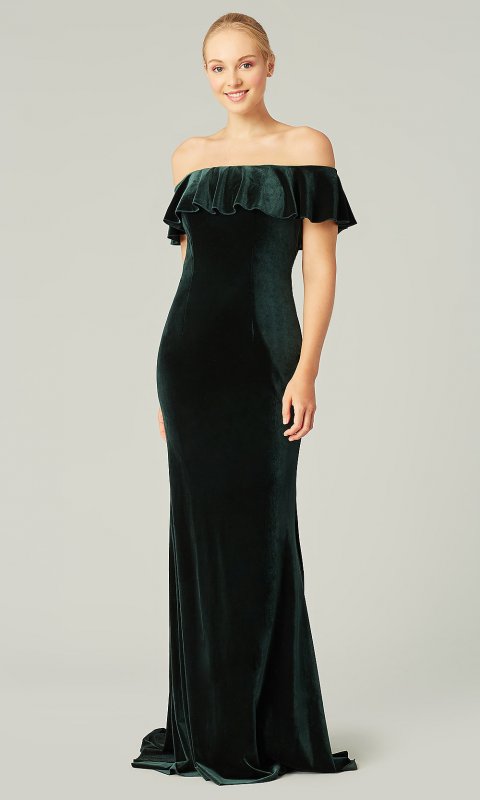 Off Shoulder Emerald Velvet Bridesmaid Dress KL-200213e