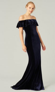 Long Velvet Off-Shoulder Bridesmaid Dress by KL-200213