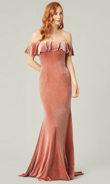 Off Shoulder Quartz Long Velvet Bridesmaid KL-200213q