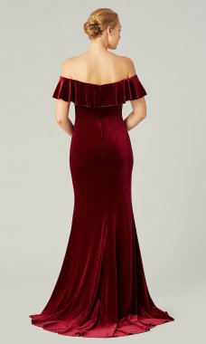 Ruby Off Shoulder Long Velvet Bridesmaid KL-200213r