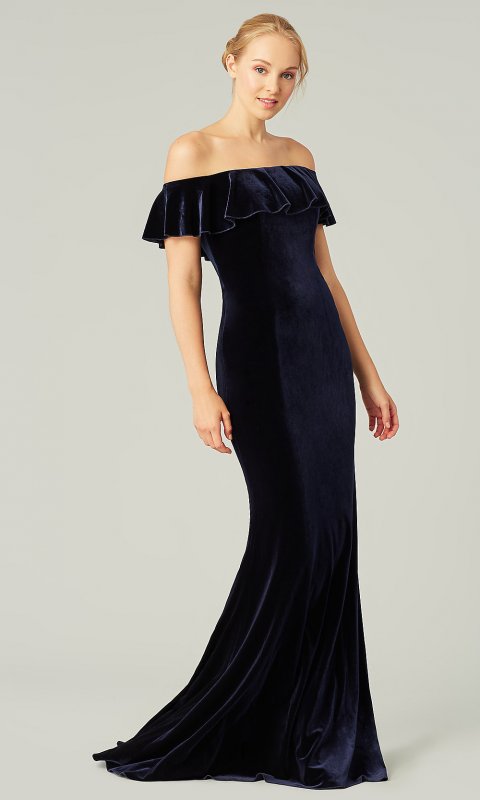 Ruby Off Shoulder Long Velvet Bridesmaid KL-200213r