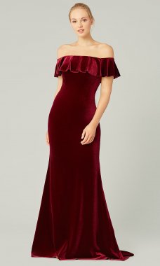 Ruby Off Shoulder Long Velvet Bridesmaid KL-200213r