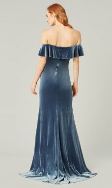 Off Shoulder Long Velvet Topaz Bridesmaid Dress KL-200213t