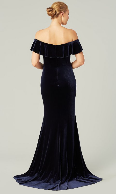 Off Shoulder Long Velvet Topaz Bridesmaid Dress KL-200213t