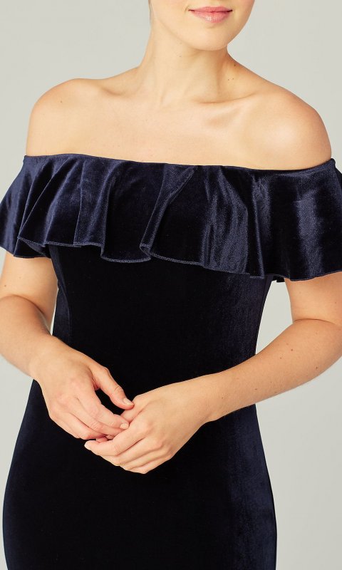 Off Shoulder Long Velvet Topaz Bridesmaid Dress KL-200213t