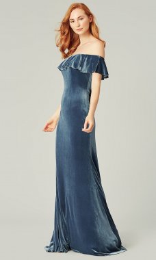 Off Shoulder Long Velvet Topaz Bridesmaid Dress KL-200213t