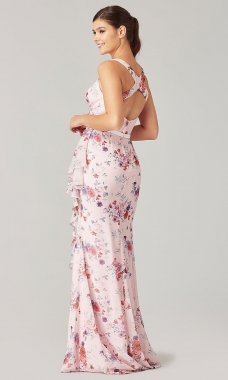 Floral Print Long V-Neck Bridesmaid Dress KL-200218