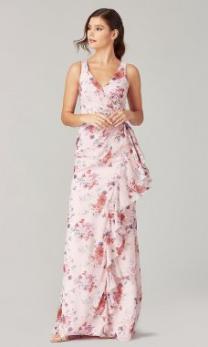 Floral Print Long V-Neck Bridesmaid Dress KL-200218