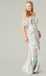 Long Blue Floral-Print Bridesmaid Dress KL-200222