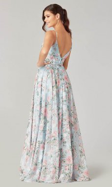 Floral Print Long V-Neck Bridesmaid Dress KL-200223