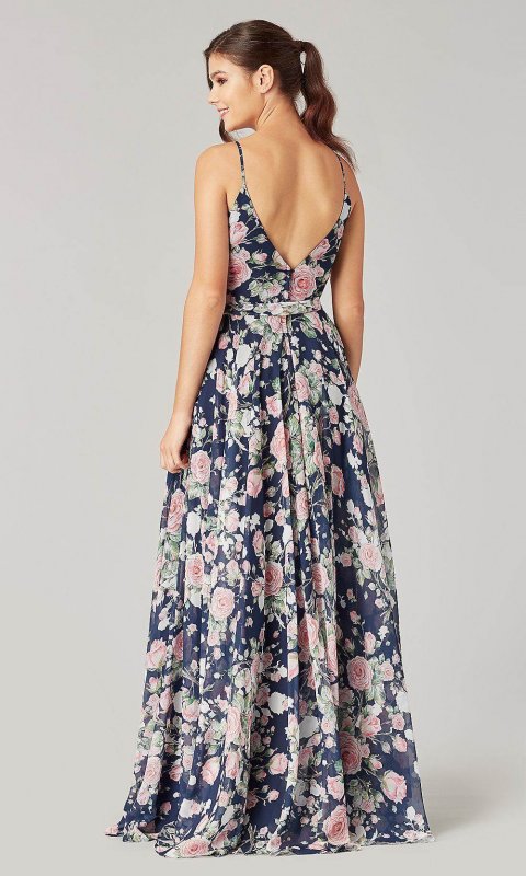 Floral Print Long V-Neck Bridesmaid Dress KL-200223