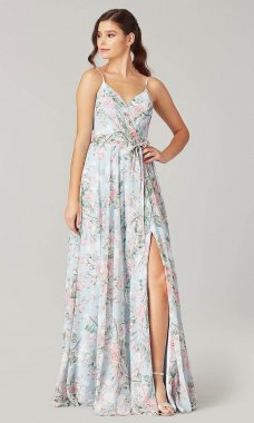 Floral Print Long V-Neck Bridesmaid Dress KL-200223