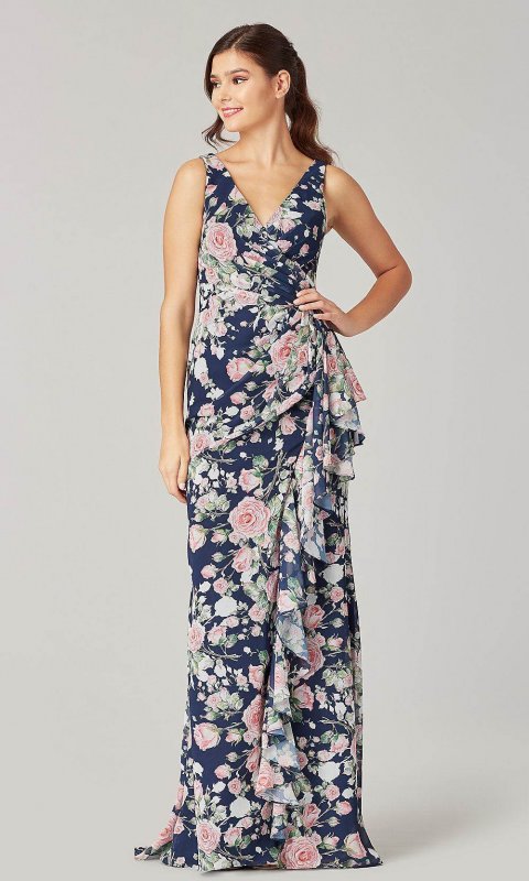 Print V-Neck Bridesmaids Dress by KL-200224