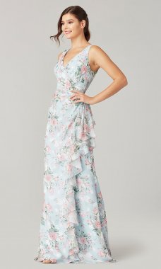 Print V-Neck Bridesmaids Dress by KL-200224