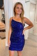 Royal Blue Spaghetti Straps Open Back Bodycon Sequins Homecoming Dress E202283802
