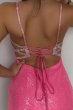 Pink Spaghetti Straps Sequins Bodycon Short Homecoming Dress with Criss Cross Back E202283801