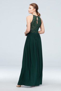 Lace Keyhole Tie Back Halter Dress 12089
