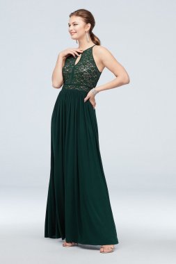 Lace Keyhole Tie Back Halter Dress 12089