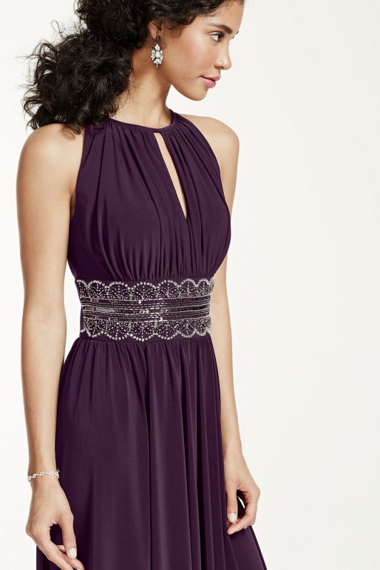 Sleeveless KeyHole Beaded Waist Jersey Dress 1298