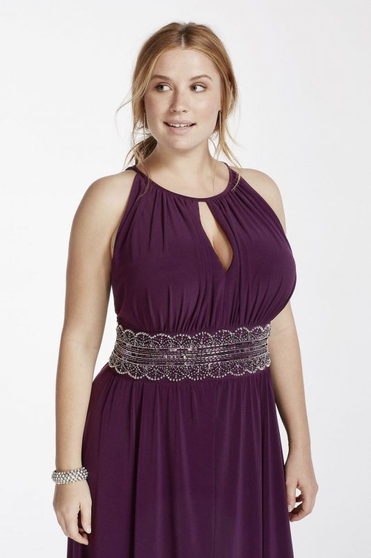 Sleeveless Keyhole Beaded Waist Plus Size Dress 1298W