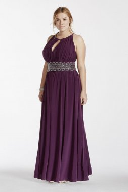 Sleeveless Keyhole Beaded Waist Plus Size Dress 1298W