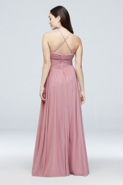 Soft Pleated Mesh Gown with Illusion Back Haute Nites 130240