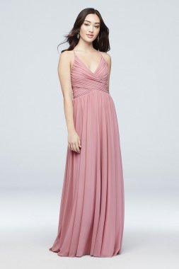 Soft Pleated Mesh Gown with Illusion Back Haute Nites 130240