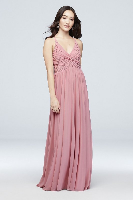 Soft Pleated Mesh Gown with Illusion Back Haute Nites 130240